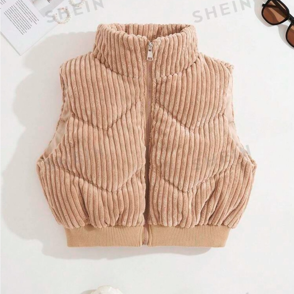 SHEIN MOOSTA beige tan Zip Up Vest Padded Coat For Winter